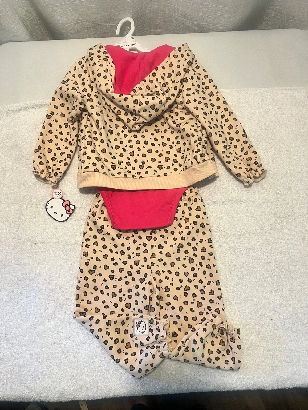 Hello Kitty Hot Pink Graphic Onesie  24 months 3 piece with Leopard  Set